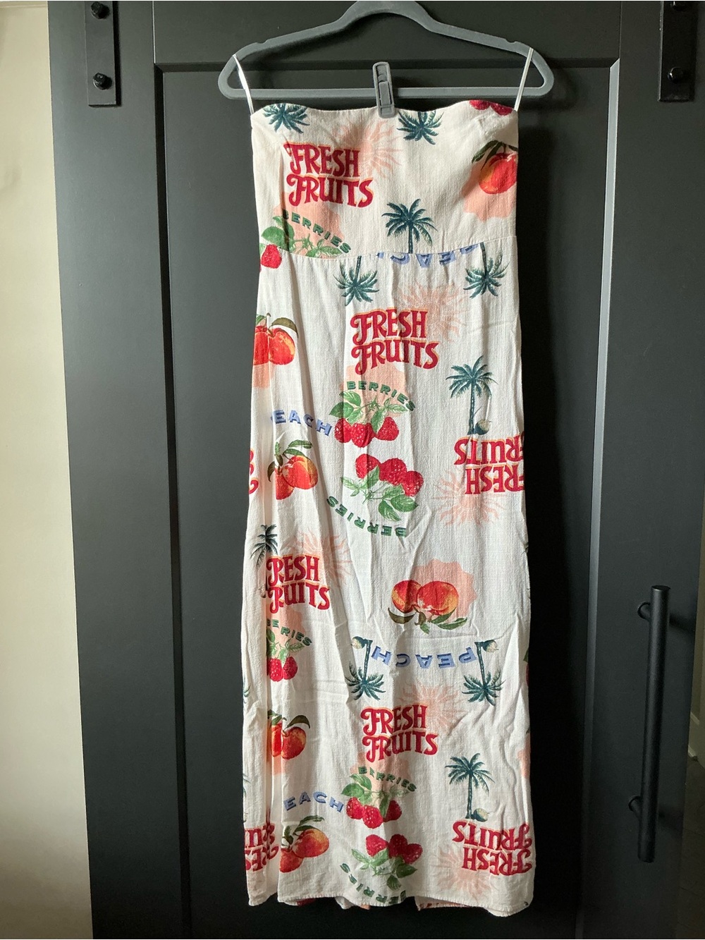 Cream Strapless Maxi Dress with Fresh Fruit Print